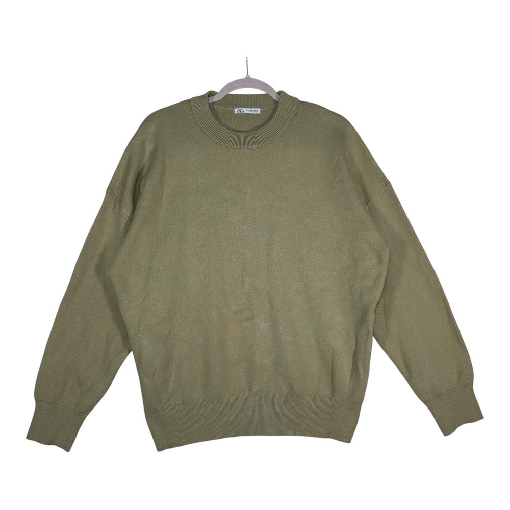 ZARA Men M Olive Green Knit Sweater Slouchy‎ Drop Shoulder Pullover Gorpcore